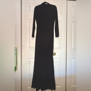 Fashion Nova Mock Neck Long Sleeve Black Floor Length Ruched Dress